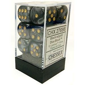 Lustrous: 16mm D6 Black/Gold (12) CHX27698