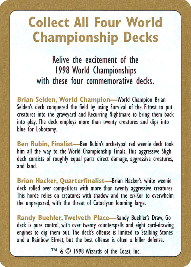 1998 World Championships Ad [World Championship Decks 1998] | All About Games