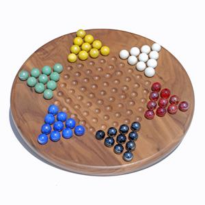Classic Solid Walnut Wood Chinese Checkers Set with Glass Marbles