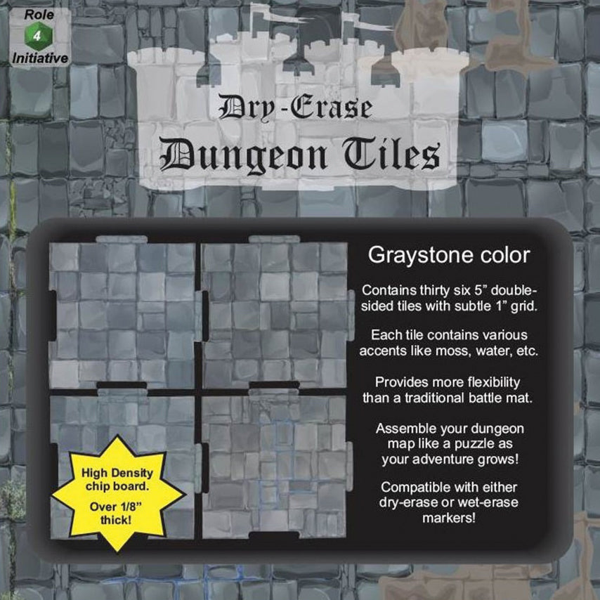 Dry Erase Dungeon Tiles: Graystone - Pack of 36 Five Inch Squares