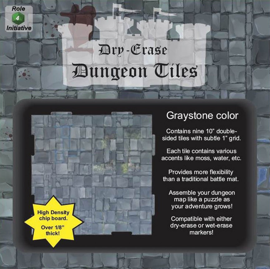 Dry Erase Dungeon Tiles: Graystone - Pack of 9 Ten Inch Squares | All About Games