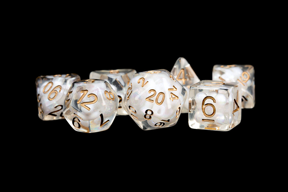 7 Count Dice Acrylic Set: 16MM Pearl w/ Copper