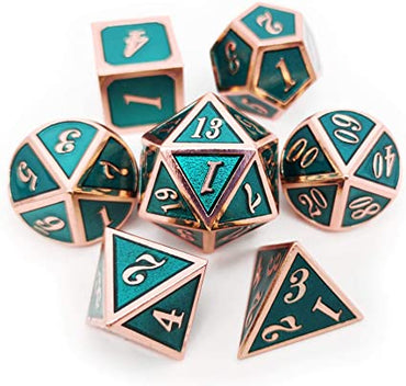 Metal & Enamel Dice Set (7pcs): Teal & Copper