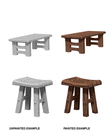Object:  Wooden Table & Stools