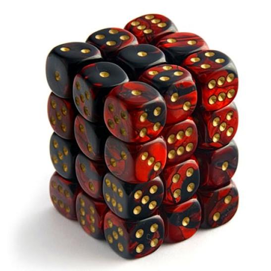 Black-Red w/gold d6 12mm set CHX26833