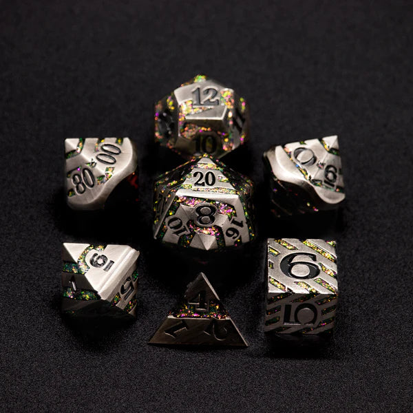 Striped Rainbow Metal Dice Set
