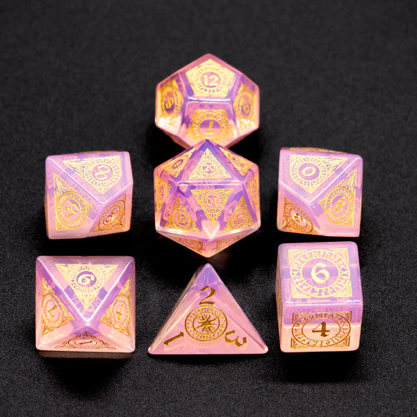 Runic Pink Opalite Stone Dice Set