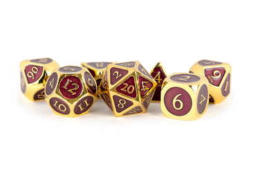 7 Count Dice Metal Set: 16MM Gold with Purple Enamel