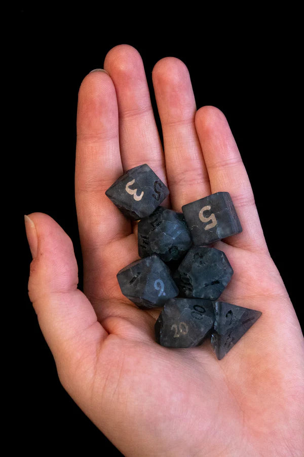 Black Cracked Lightning Stone Dice Set