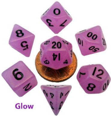 7 Count Dice Mini Acrylic Set: Glow Purple