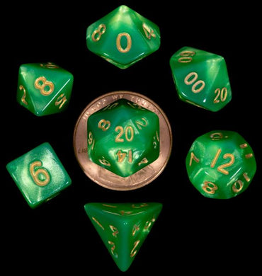 7 Count Dice Mini Acrylic Set: Green/Light Green with Gold