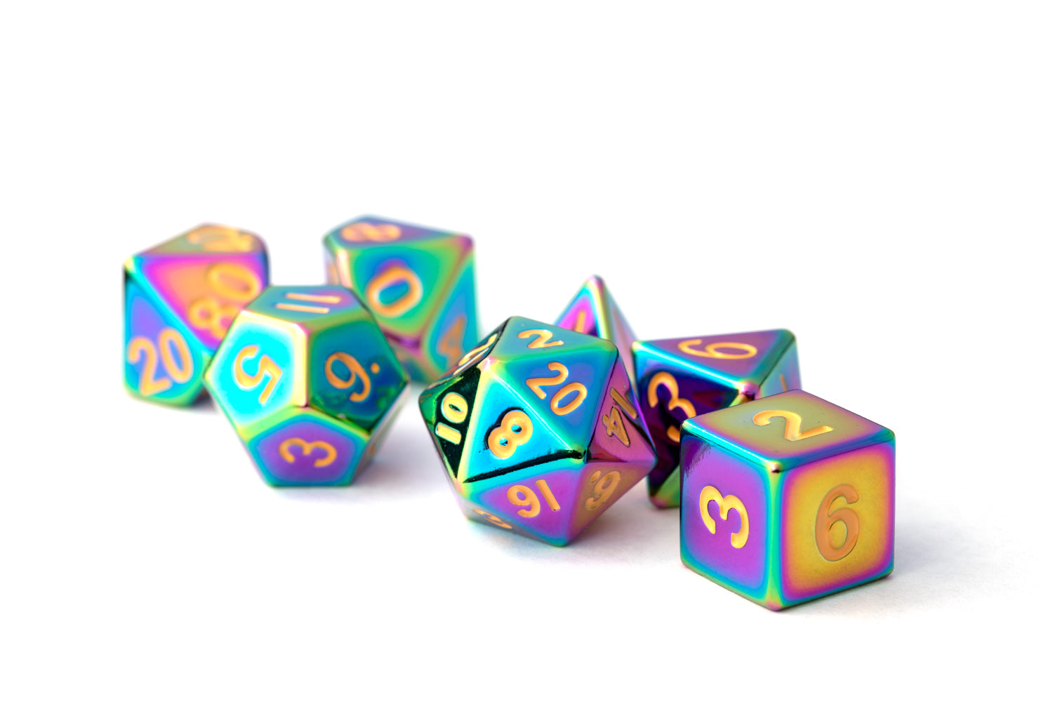7 Count Dice Metal Set: 16MM Torched Rainbow | All About Games