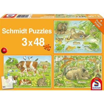 Puzzle: Child 3x48 Animal family