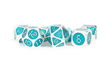 7 Count Dice Metal Set: 16MM Silver with Teal Enamel