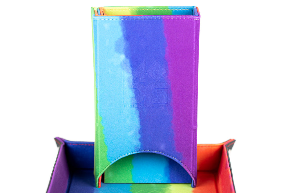 Velvet Dice Tower With Leather Backing: Rainbow
