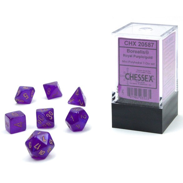 CHX20450 Mosaic Festive Mini Dice with Yellow Numbers 10mm (3/8in) Set of 7