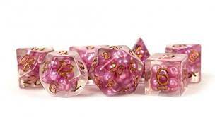 7 Count Dice Acrylic Set: 16MM Pink W/ Copper Numbers
