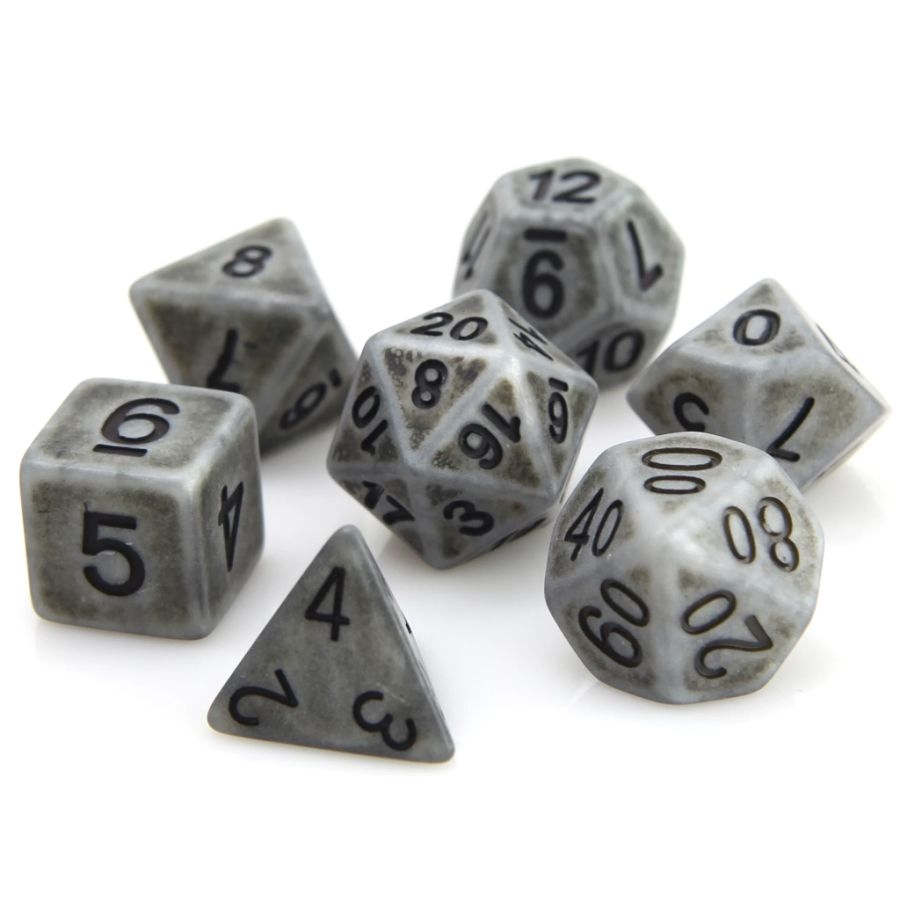7CT STONE GOLEM POLY DICE SET - GRAY AND BLACK
