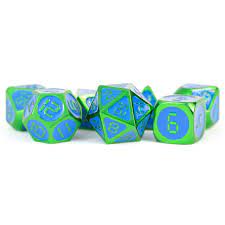 7 Count Dice Metal Set: 16MM Green with Blue Enamel