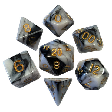 7 Count Dice Acrylic Set: 16MM Marble with Black