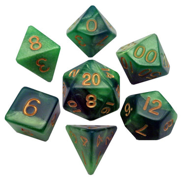 7 Count Dice Acrylic Set: 16MM Green/Light Green with Gold