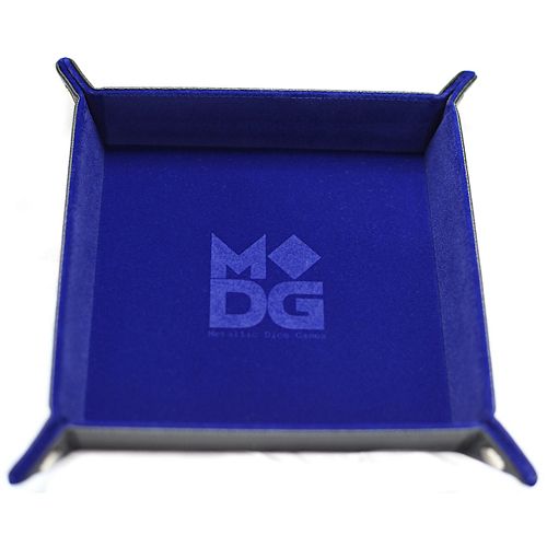 VELVET FOLDING DICE TRAY WITH LEATHER BACKING - 10" X 10" BLUE