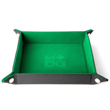 VELVET FOLDING DICE TRAY WITH LEATHER BACKING - 10" X 10" GREEN