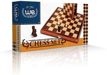WOOD FOLDING CHESS SET WITH BEVELED EDGES - 11.5 INCH WALNUT BOARD