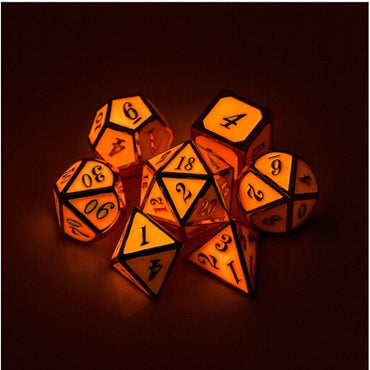 Metal & Enamel Dice Set (7pcs): Red Glow in the Dark