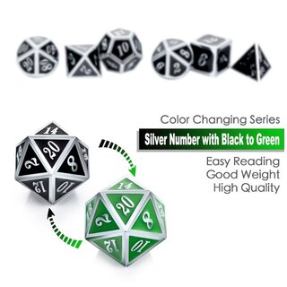 Metal & Enamel Dice Set (7pcs): Shift Green & Silver
