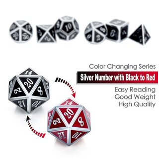 Metal & Enamel Dice Set (7pcs): Shift Red & Silver
