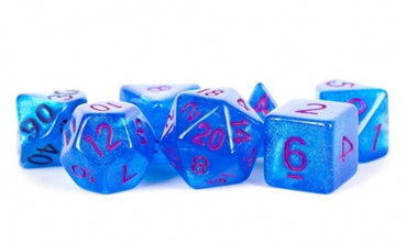 7 Count Dice Acrylic Set: 16MM Stardust Blue with Purple