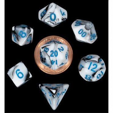 7 Count Dice Mini Acrylic Set: Marble with Blue