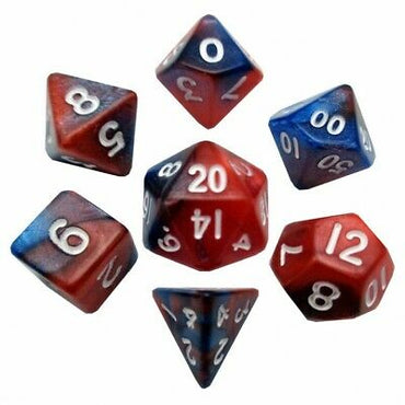 7 Count Dice Mini Acrylic Set: Red/Blue with White